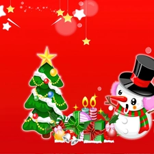 christmas, Snowman, gifts, christmas tree