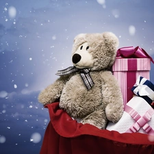 Christmas, teddy bear, gifts