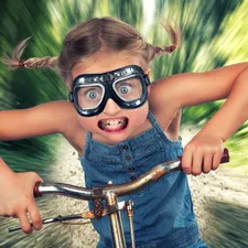 girl, Bike, Funny, Glasses