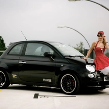 Glasses, Skirt, girl, Boots, Fiat 500