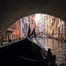 Venice, River, gondola, Houses