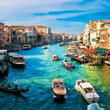 Venice, boats, Gondolas, apartment house