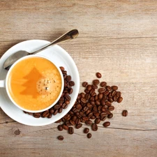 cup, christmas tree, grains, coffee