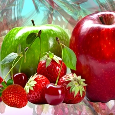 cherries, graphics, apples, strawberries, Fruits