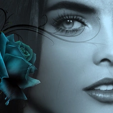 Women, rose, graphics, Blue