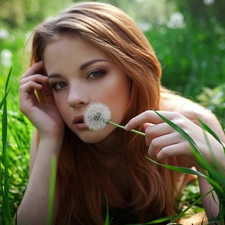 sad, Meadow, grass, girl