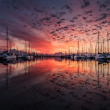Harbour, lake, Great Sunsets, Yachts