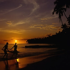 Palms, sea, Great Sunsets, Beaches