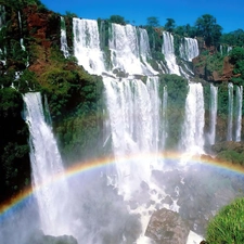 rocks, waterfall, Great Rainbows