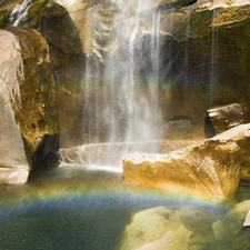 rocks, waterfall, Great Rainbows, small