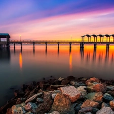 sea, Stones, Great Sunsets, pier