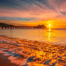 Great Sunsets, Beaches, California, pier, sea, Malibu, The United States