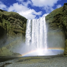 waterfall, iceland, Great Rainbows, skogafoss