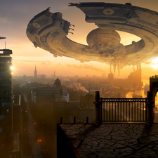 spaceships, fantasy, Women, Great Sunsets, Gate, Town