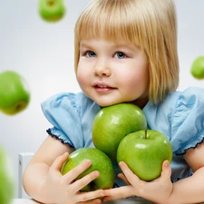 apples, girl, green ones