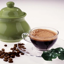 Green, sugar bowl, coffee, grains, cup