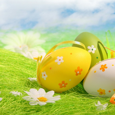 Green, grass, eggs, Flowers, easter