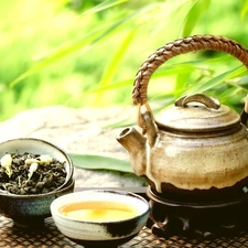 Green, jasmine, cup, tea, teapot