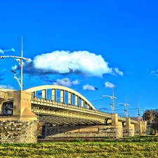 River, bridge, Blue, St. Rocha, Pozna?, guard, Sky