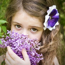 hair, without, Colourfull Flowers, We, girl