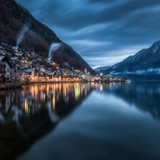 Hallstattersee Lake, Houses, Town Hallstatt, Salzburg Slate Alps, Austria