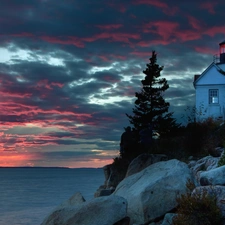 sea, Lighthouse, bass harbor, Maine, Great Sunsets, maritime