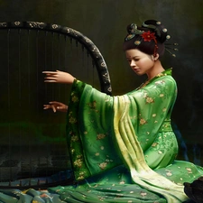 harp, Women, kimono