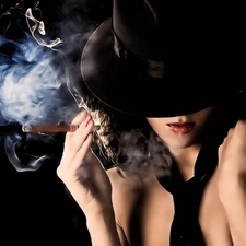 Hat, Women, cigar