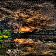 HDR, clouds, lake