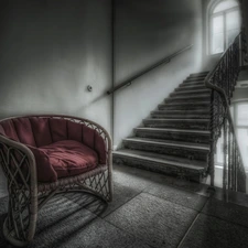 Neglected, Armchair, HDR, Stairs