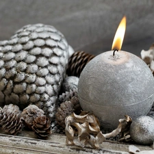 Heart, cones, Christmas, candle, decoration