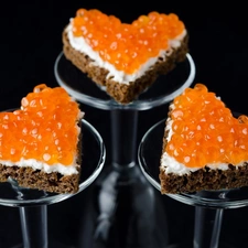 heart, caviar, sandwiches