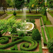 hedge, fountain, botanical, decorated, Garden