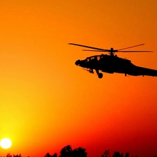 Helicopter, west, sun