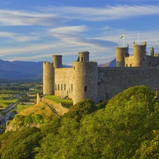 Hill, cliff, Harlech, wales, Castle