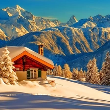 winter, woods, Home, Mountains