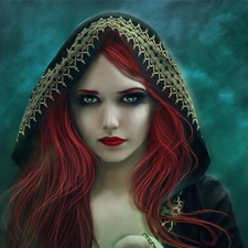 girl, Hair, hood, Red