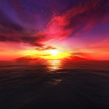 sea, sun, horizon, west