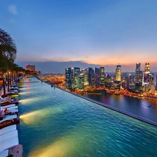 On Roof, Pool, Marina, Bay, Singapore, night, Hotel hall, panorama, Stands