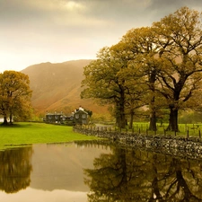 house, bayou, stone, ledge, Mountains