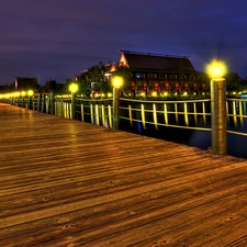 house, illuminated, pier