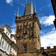 Houses, Sights, Charles Bridge, tower, Prague