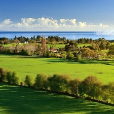 Houses, clouds, trees, viewes, lake