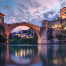 Houses, Town, River Neretva, Bosnia and Herzegovina, bridge, Mostar