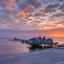 Houses, Great Sunsets, Beaches, Platform, sea