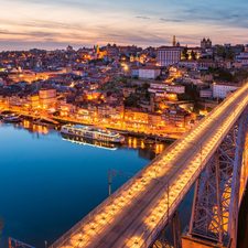 Douro River, Portugal, Floodlit, Bridge Ponte House Luís I, Ship, Porto