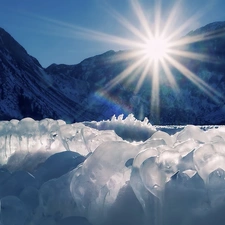 winter, sun, Icecream, Mountains