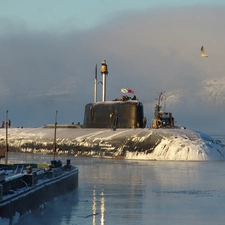 immersed, winter, ship