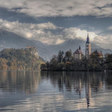 Island, Church, Bled, lake, Slovenia