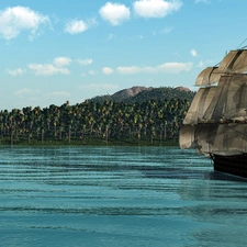 sailing vessel, sea, Island